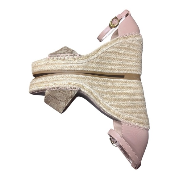 Coach Kit Wedge Espadrille Pink Leather Ankle Strap Signature i - Picture 1 of 7